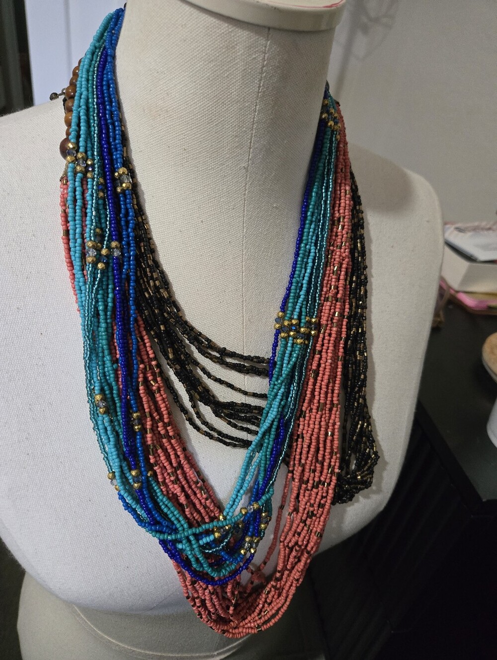 Zad 3x Vintage Multi-Strand Beaded Statement Necklaces